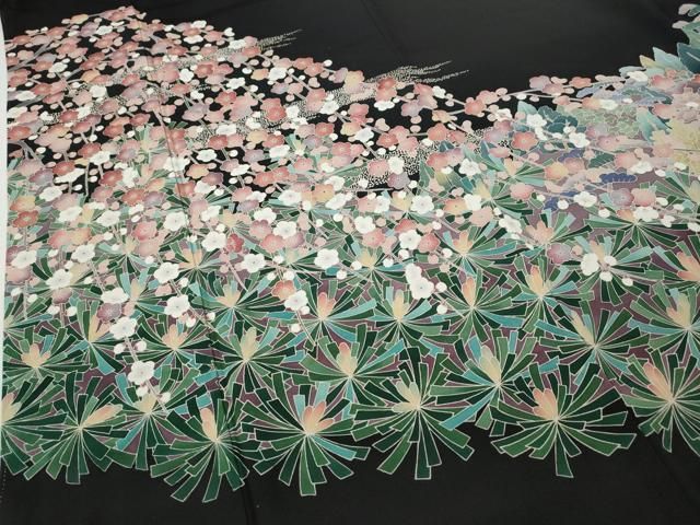 平和屋着物●豪華黒留袖　友禅　作家物　風景草花文　正絹　逸品　CABE6838ut 平和屋着物○豪華黒留袖 友禅 作家物 風景草花文 正絹 逸品 CABE6838ut