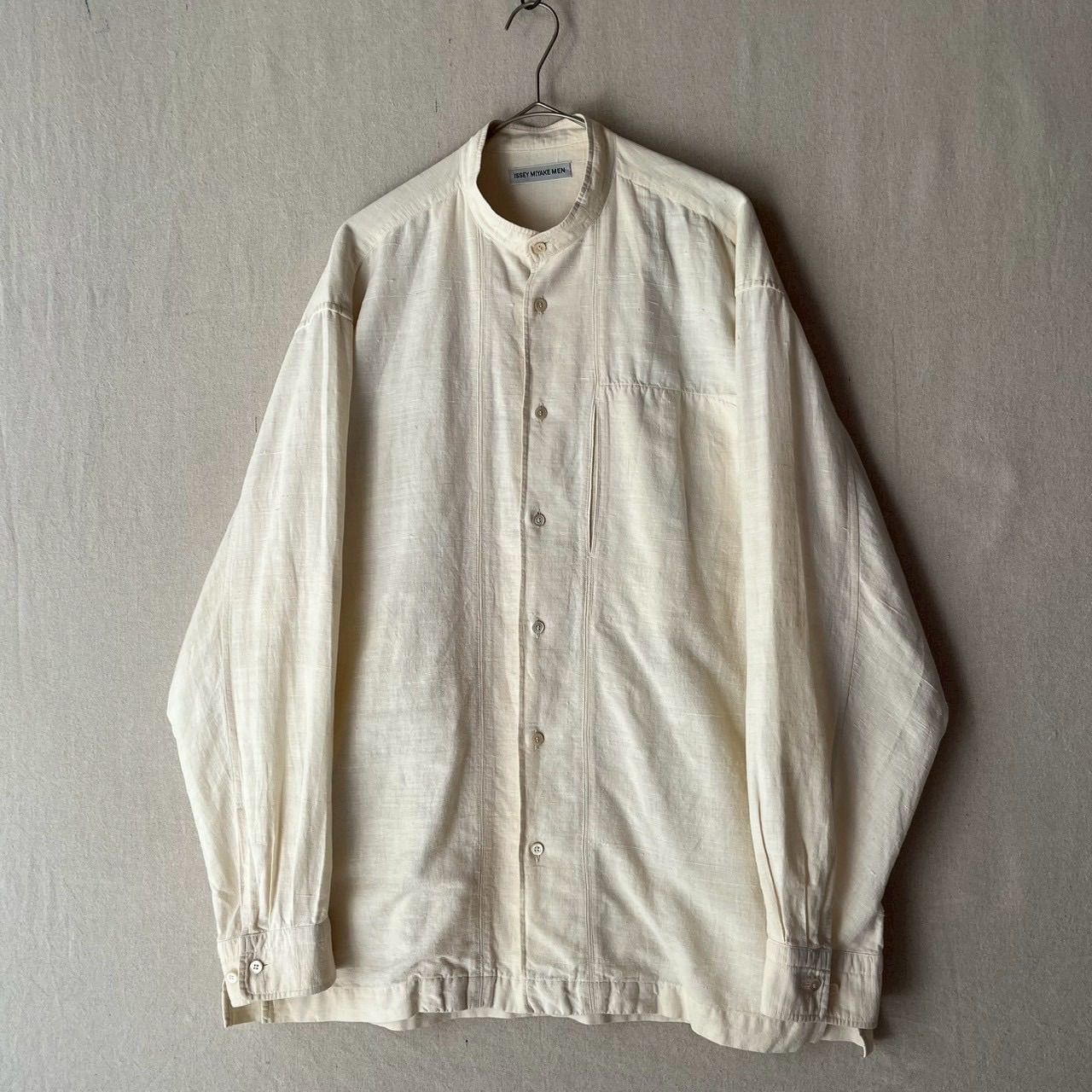 98aw ISSEY MIYAKE プルオーバーシャツ ホワイト 美品】イッセイミヤケボックスシルエットバンドカラーシャツ 白 :NS