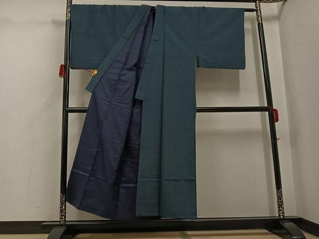 平和屋着物○男性 紬 アンサンブル 鉄御納戸色 正絹 逸品 CABE6860ut