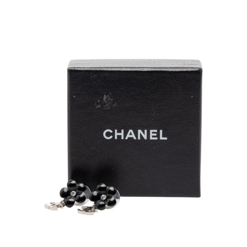 CHANEL 21ブラックストンピアス シャネル ココマーク フラワーモチーフ ピアス シルバー ブラック