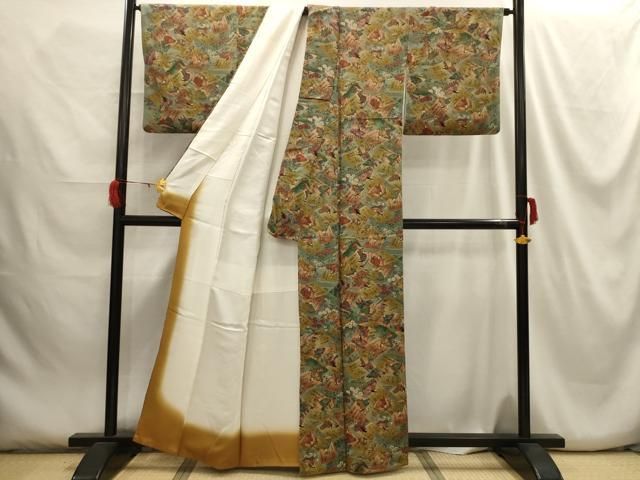 平和屋着物○上質な小紋 冊子花鳥文 金彩 鬼しぼ縮緬 正絹 逸品
