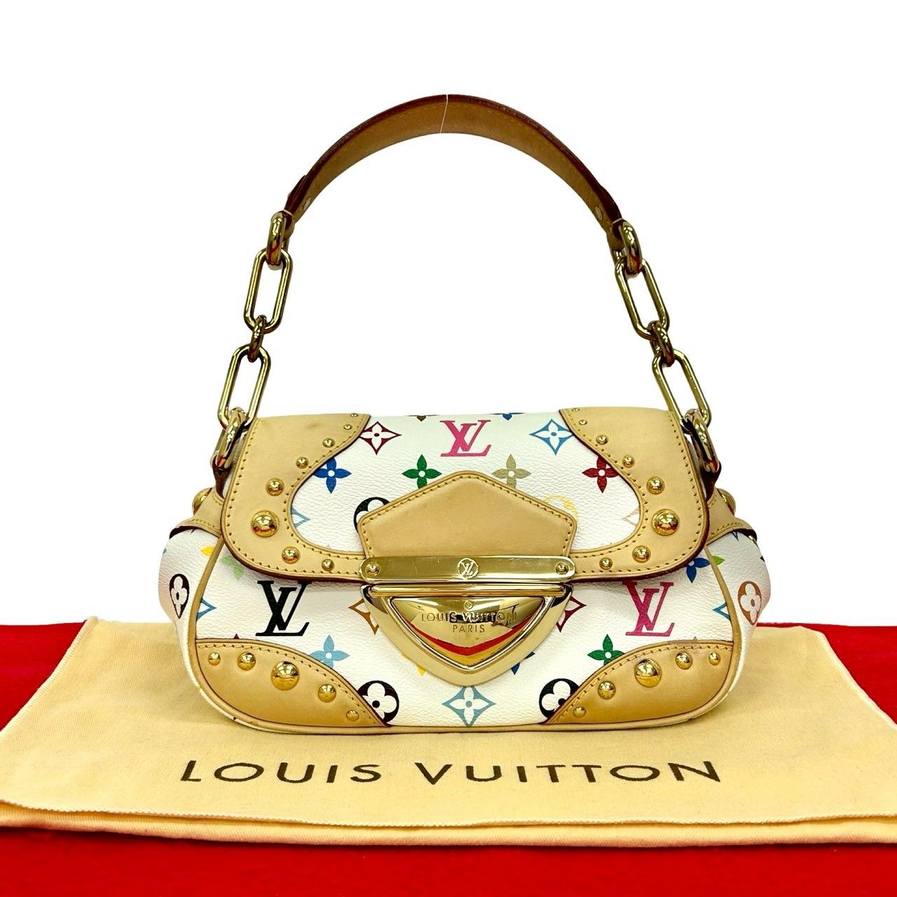 極 美品 袋付き LOUIS VUITTON ルイヴィトン マリリン モノグラム マルチカラー レザー セミ ワン ショルダーバッグ ブロン ホワイト 34570 極 美品 袋付き LOUIS VUITTON ルイヴィトン マリリン モノグラム