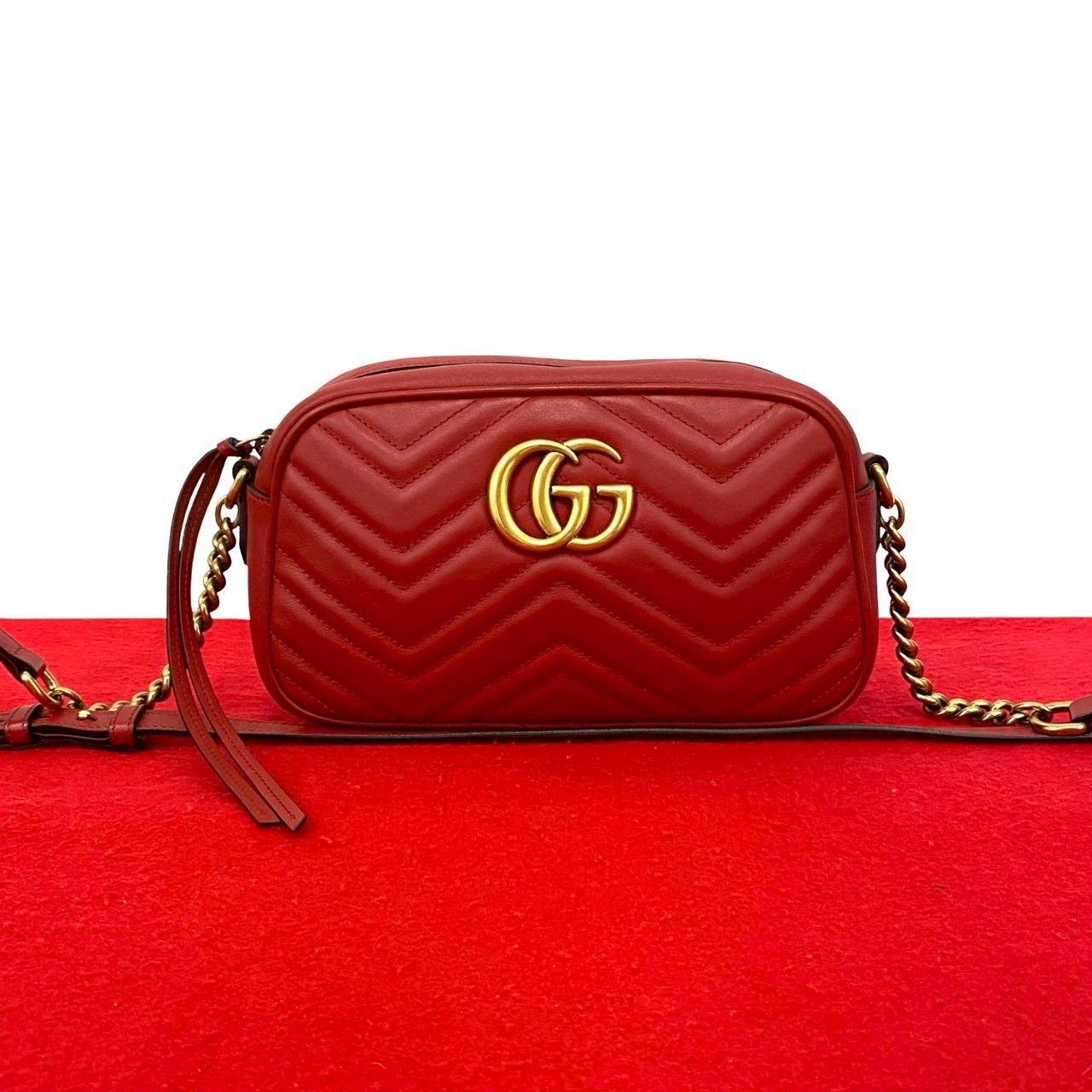 極 美品 GUCCI グッチ GGマーモント キルティング レザー 本革 ミニ 