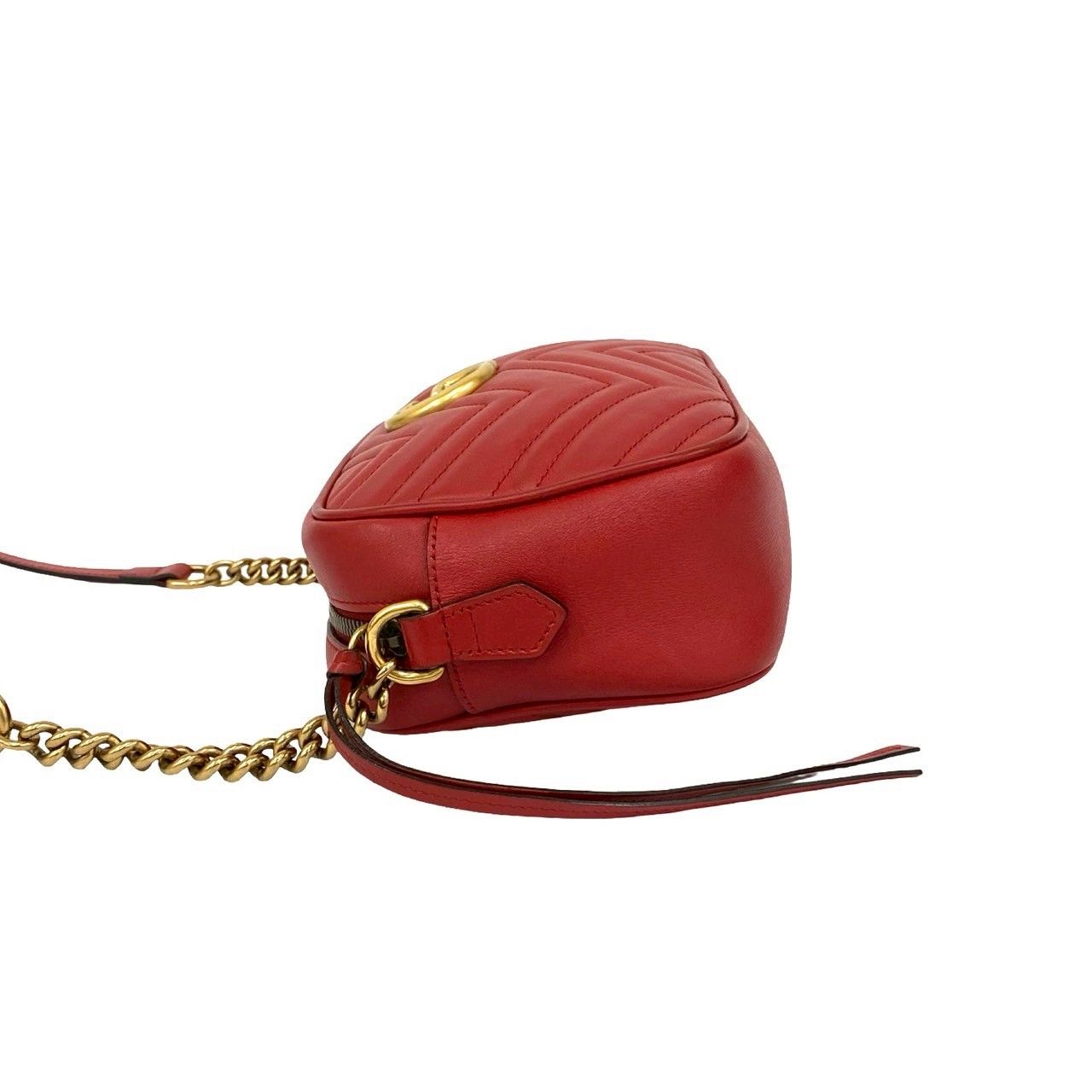 極 美品 GUCCI グッチ GGマーモント キルティング レザー 本革 ミニ チェーン ショルダーバッグ ポシェット サコッシュ レッド 18327 極 美品 GUCCI グッチ GGマーモント キルティング レザー 本革 ミニ