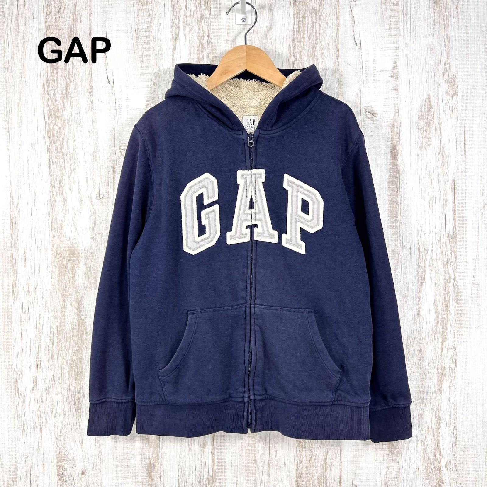 00s GAP ギャップ ビッグロゴ ボア フーディ フルジップアップ 
