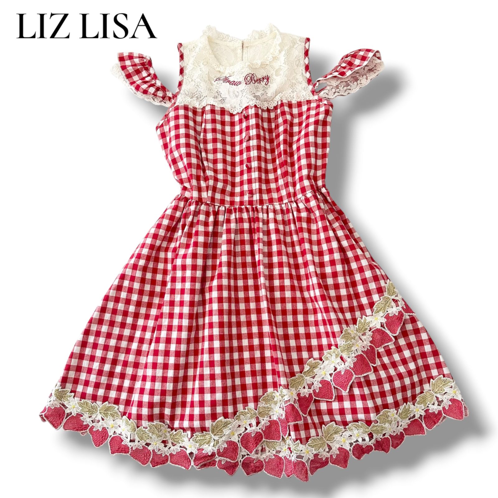 リズリサ LIZ LISA ギンガム いちご ワンピース Y2K ストロベリー 刺繍