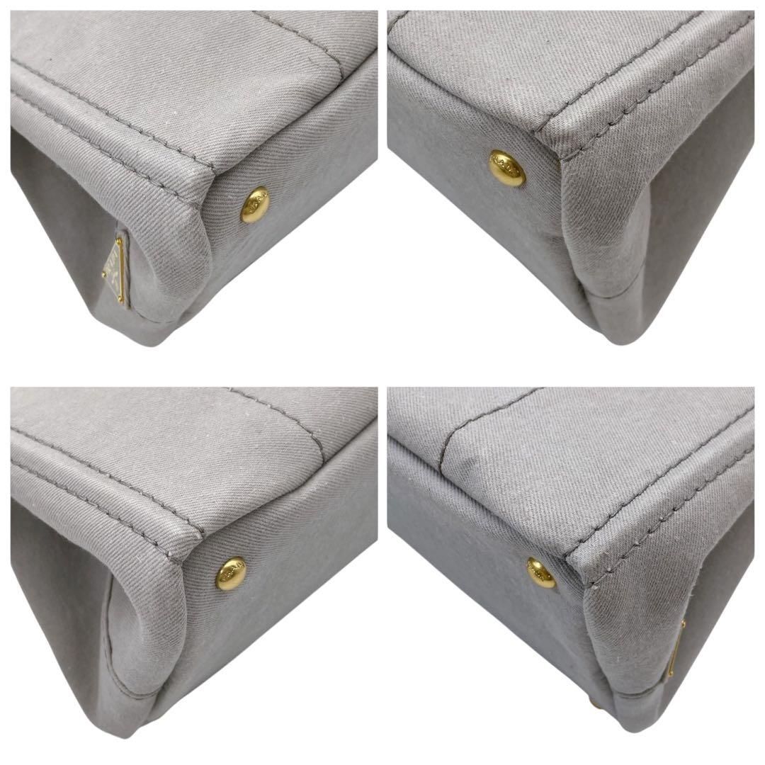 【美品】プラダ　カナパM　ハンドバッグ　グレー　キャンバス 　5826 価格交渉/質問大歓迎♪】【美品】プラダ カナパM ハンドバッグ グレー