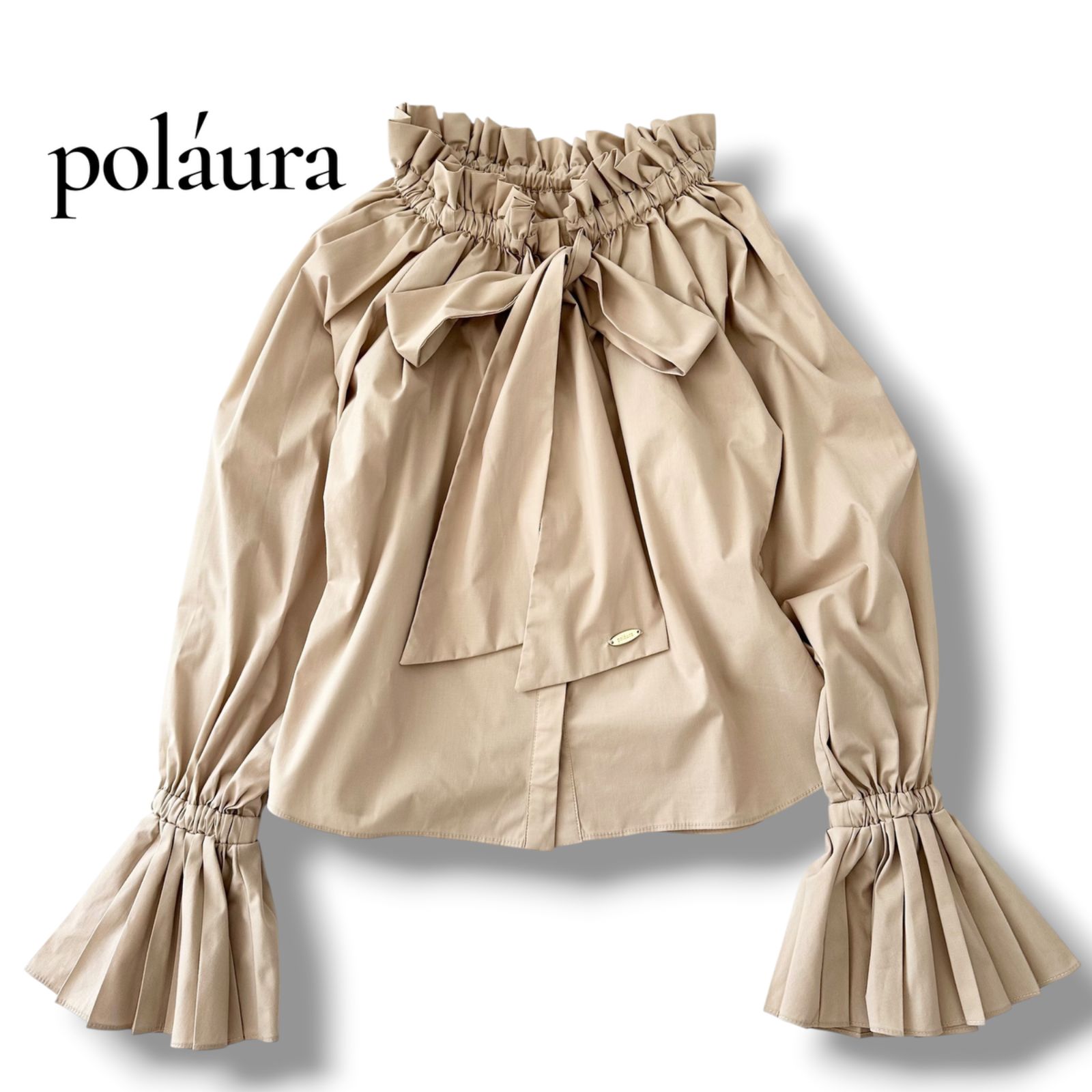 polaura プリーツリボン2WAYブラウス ベージュ ポローラ poláura プリーツ リボン 2WAY ブラウス ベージュ