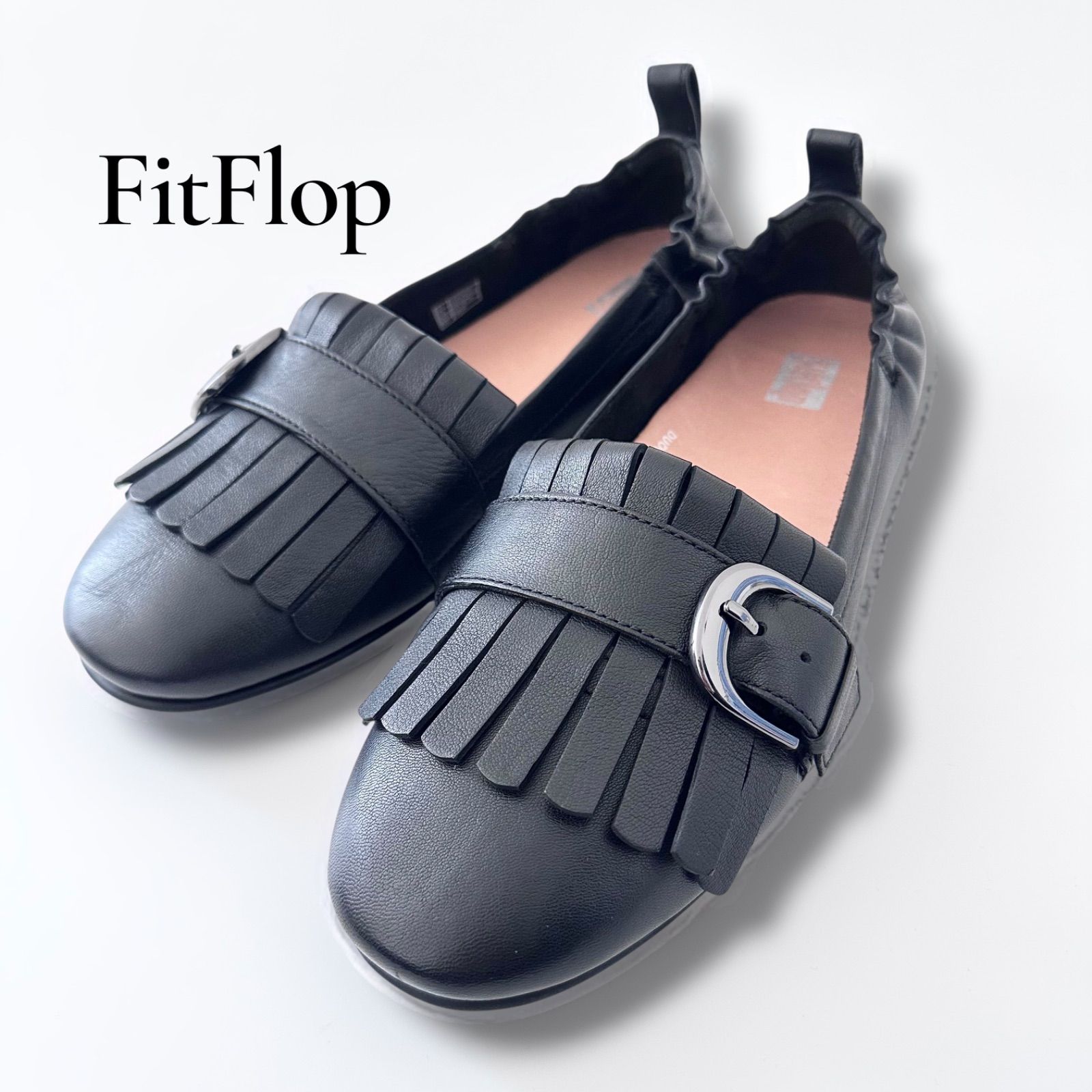 フィットフロップ FitFlop FRANKIE FRINGE フリンジ バレエシューズ ブラック 23cm UK4 US6 レザー フラット パンプス コンフォート 定価2万 レディース 美品 6M072