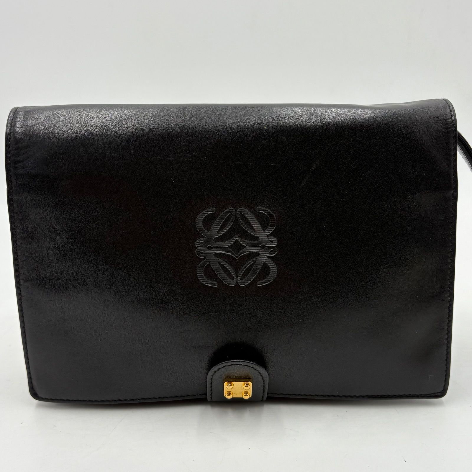 極美品◎LOEWE ロエベ アナグラムロゴ レザー クラッチバッグ セカンド