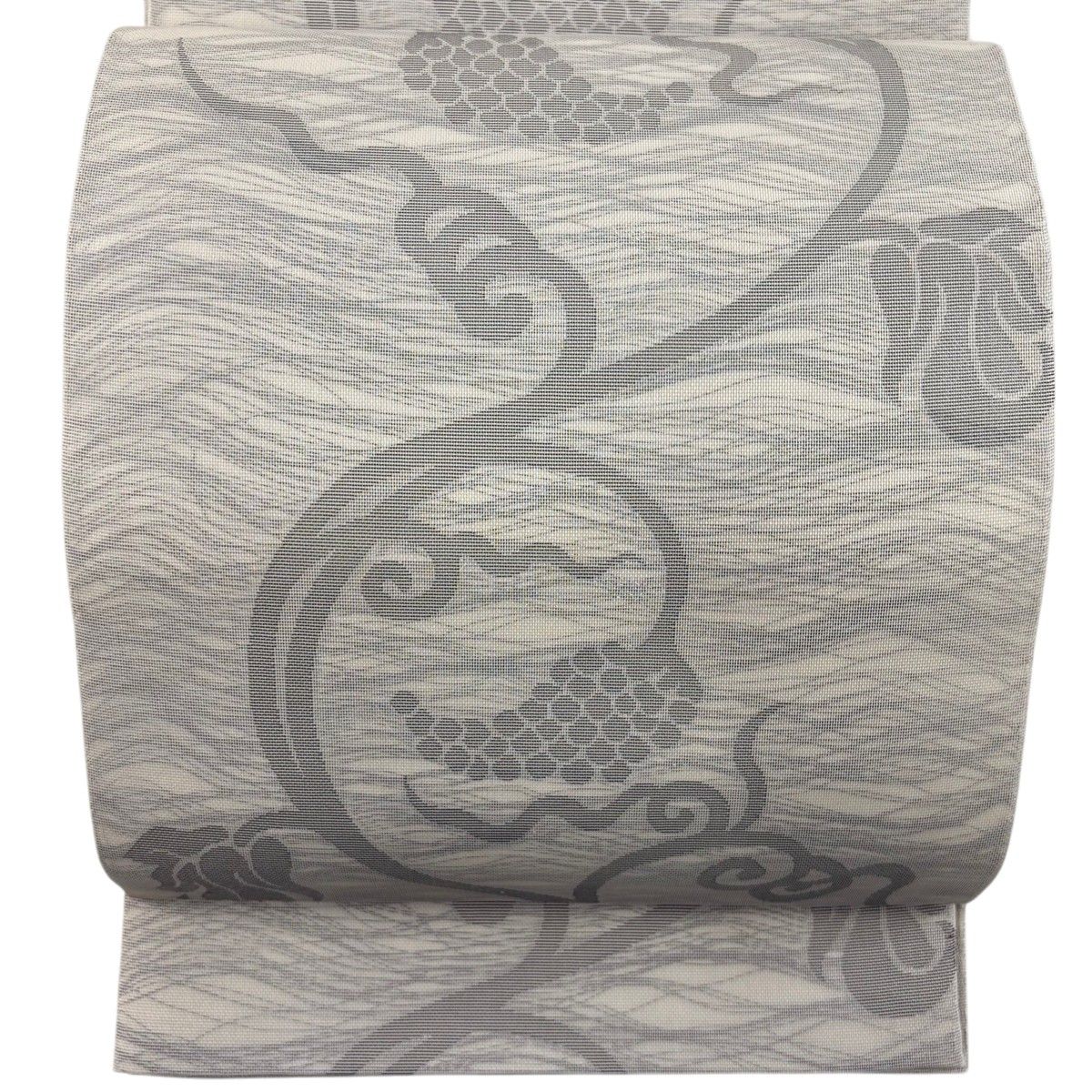 美品】 袋帯 秀品 織悦 落款 夏帯 紗 葡萄唐草 箔 灰茶 全通 美品】 袋帯 秀品 織悦 落款 夏帯 紗 葡萄唐草 箔 灰茶 全通