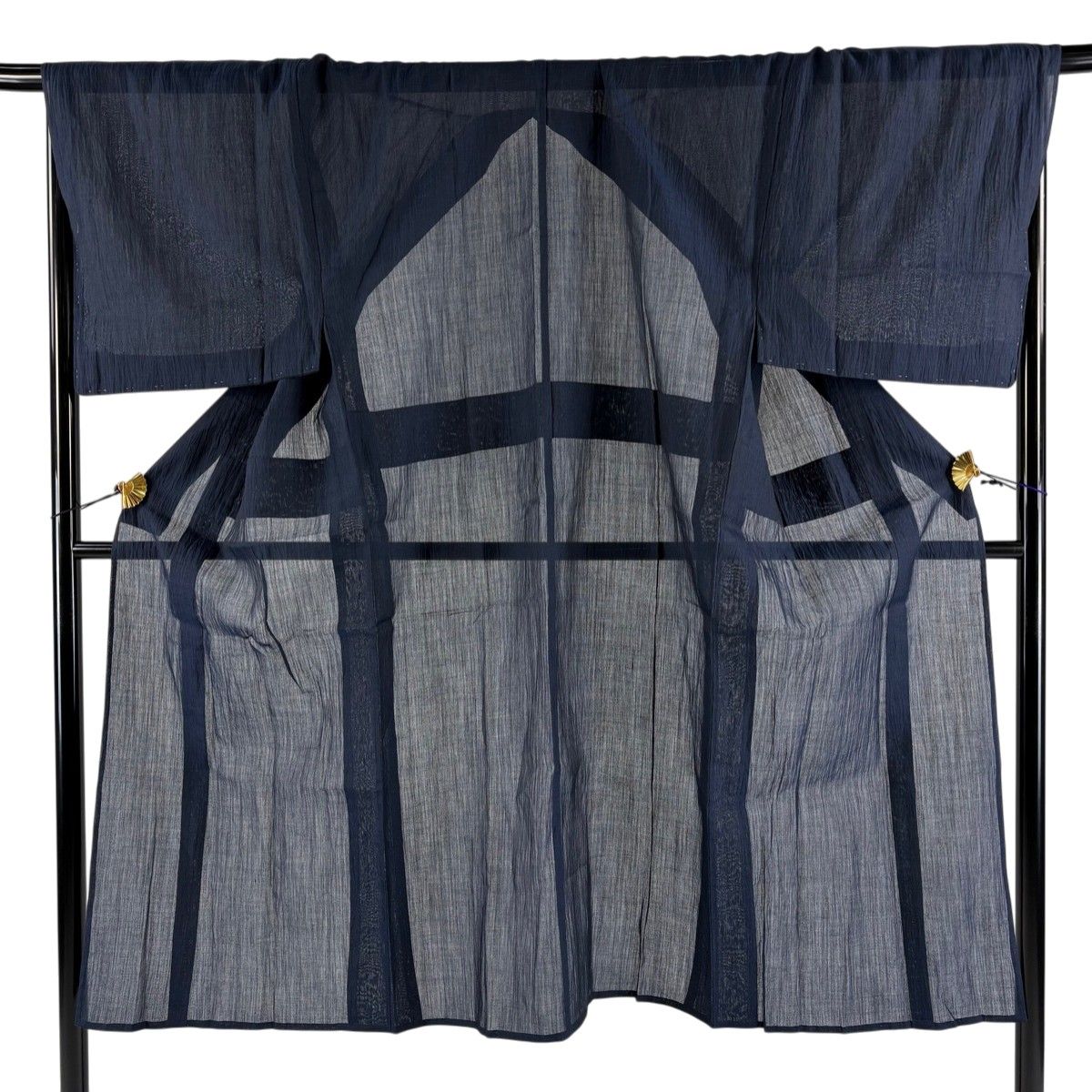 【美品】 男着物 身丈138cm 裄丈70cm S 薄物 小千谷縮 夏紬 紺色 麻 秀品 【中古】