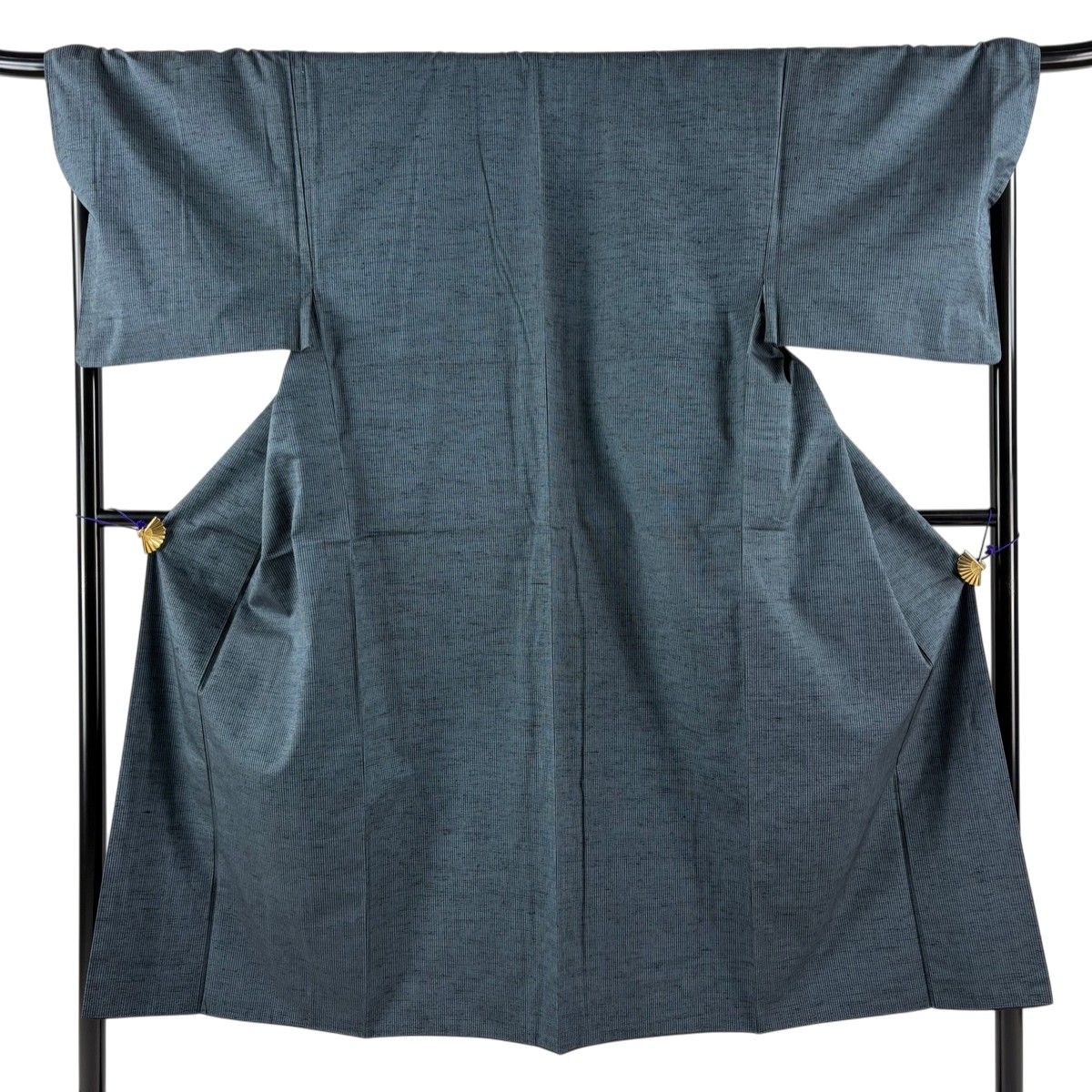 【美品】 男着物 身丈145cm 裄丈71cm M 袷 紬 アンサンブル 縞 紺色 正絹 秀品 【中古】