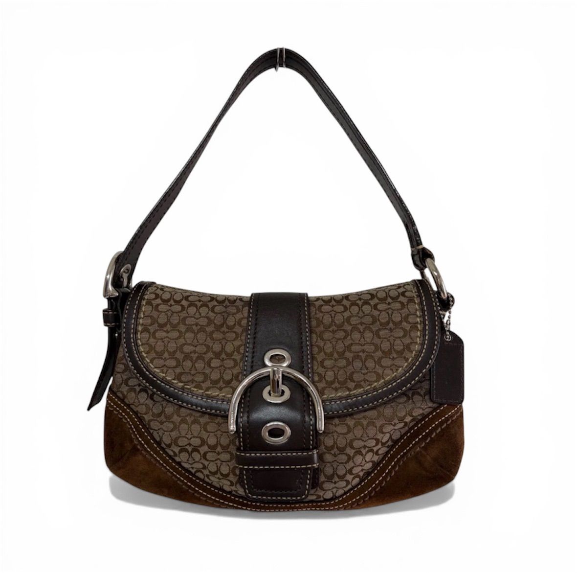 美品 COACH コーチ SOHO シグネチャー ミニ ショルダーバッグ スエード 