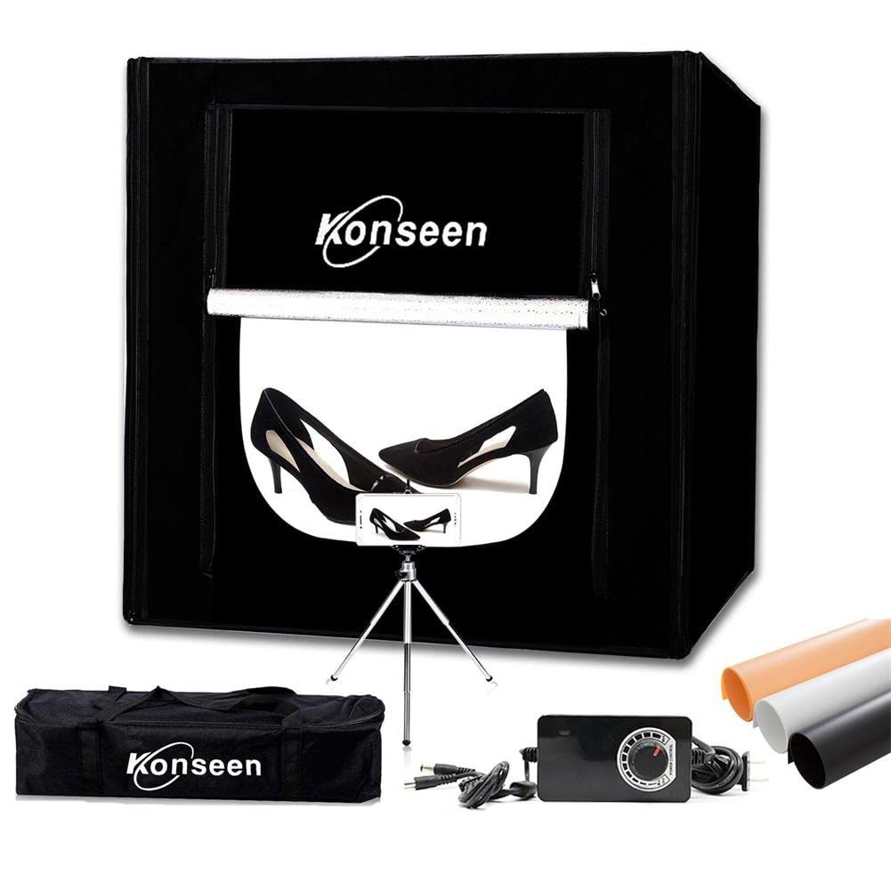 新品 Konseen 撮影ボックス 60x60x60cm 撮影キット 光度調整可能 192個 5500K LEDライト付き プロな 撮影ブース 写真撮影 ボックス 3枚PVC背景布 1枚柔光布付き 収納ケース付き 簡易スタジオ