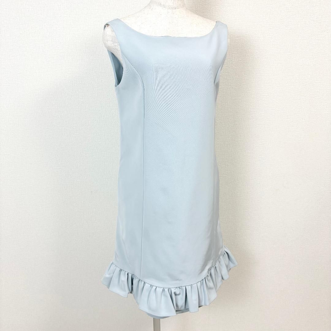 美品】 FOXEY NEWYORK ノースリーブワンピース フリル 40 水色 - メルカリ