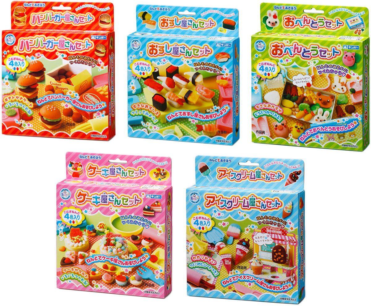 新品 ギンポー あそびっこ 【ねんど押し型シリーズセット(ケーキ屋さん・ハンバーガー屋さん・おすし屋さん・アイスクリーム屋さん・おべんとう）全5点セット※各こむぎねんど４色入り】　銀鳥産業