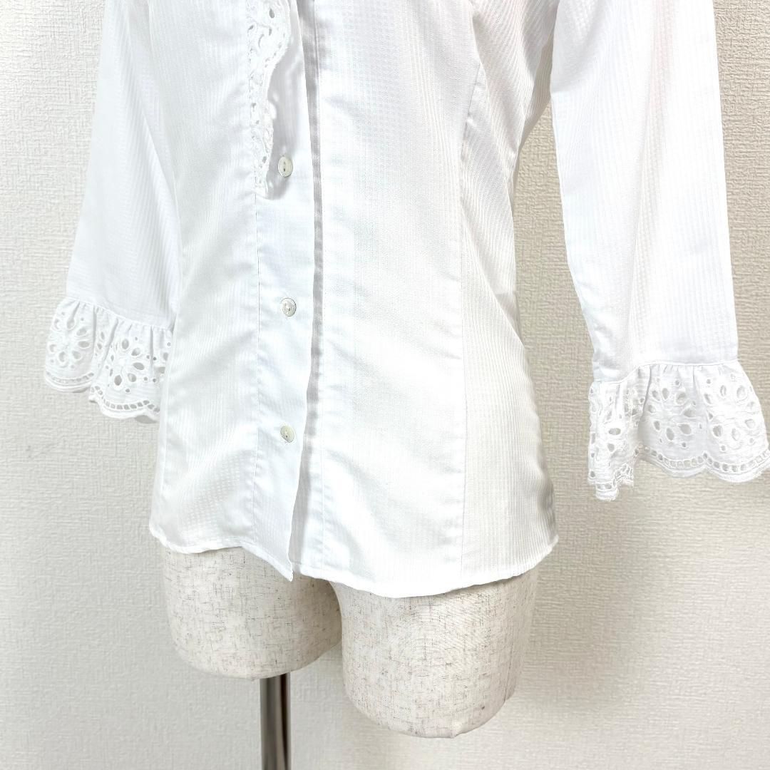 トップス 【美品】 NARACAMICIE 長袖ブラウス レースフリル襟袖 ホワイト