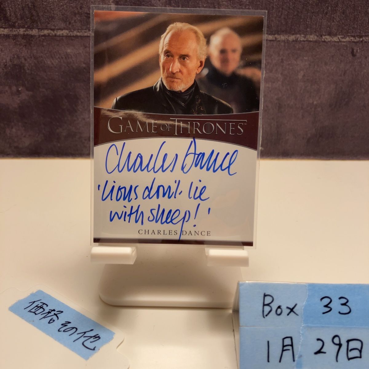 GAME OF THRONES Charles Dance as Tywin Lannister 直筆サインカード Limited Edition Limited Edition Inscription Auto インスク入り　SSP カード