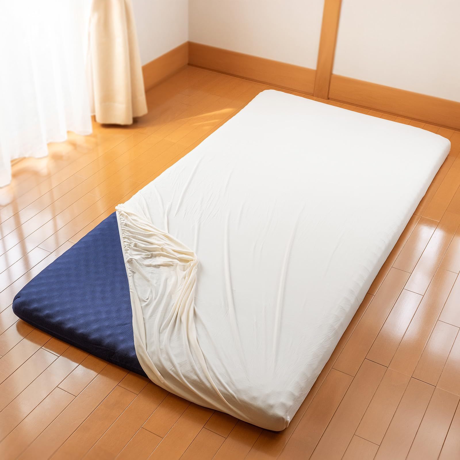 新品 ぴったりフィット ストレッチ ボックスシーツ 薄型マットレスに最適 ワンタッチシーツ 薄型 セミシングル のびるシーツ 着脱簡単 柔らかニット （アイボリー）シングル ～ セミシングル (対応マットレスサイズ：厚さ8～20cm 幅80～100cm 長さ1