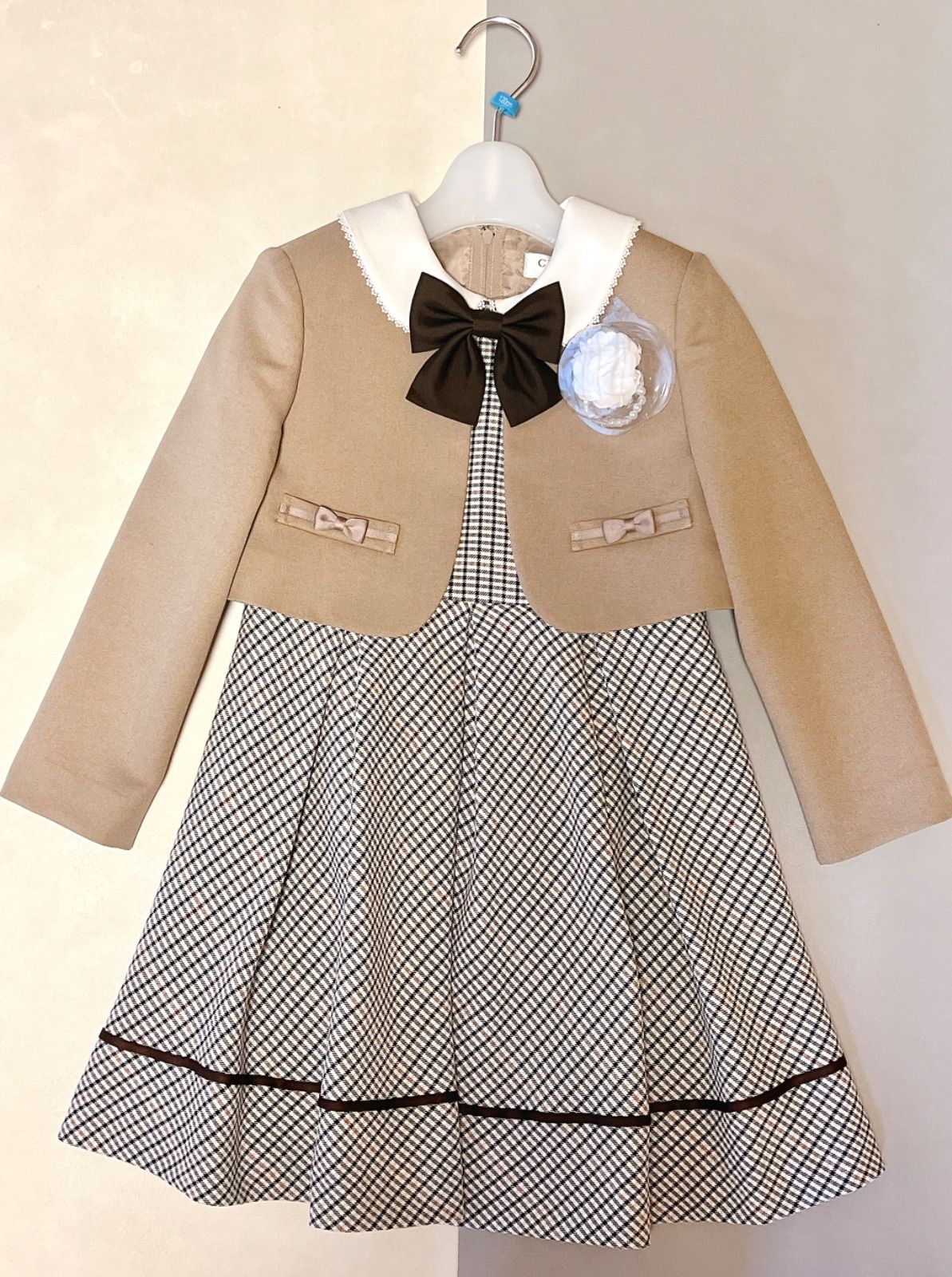 【新品未使用】フォーマルワンピース セットアップ 120cm 女の子 入学式 卒園式 発表会 リボン付き