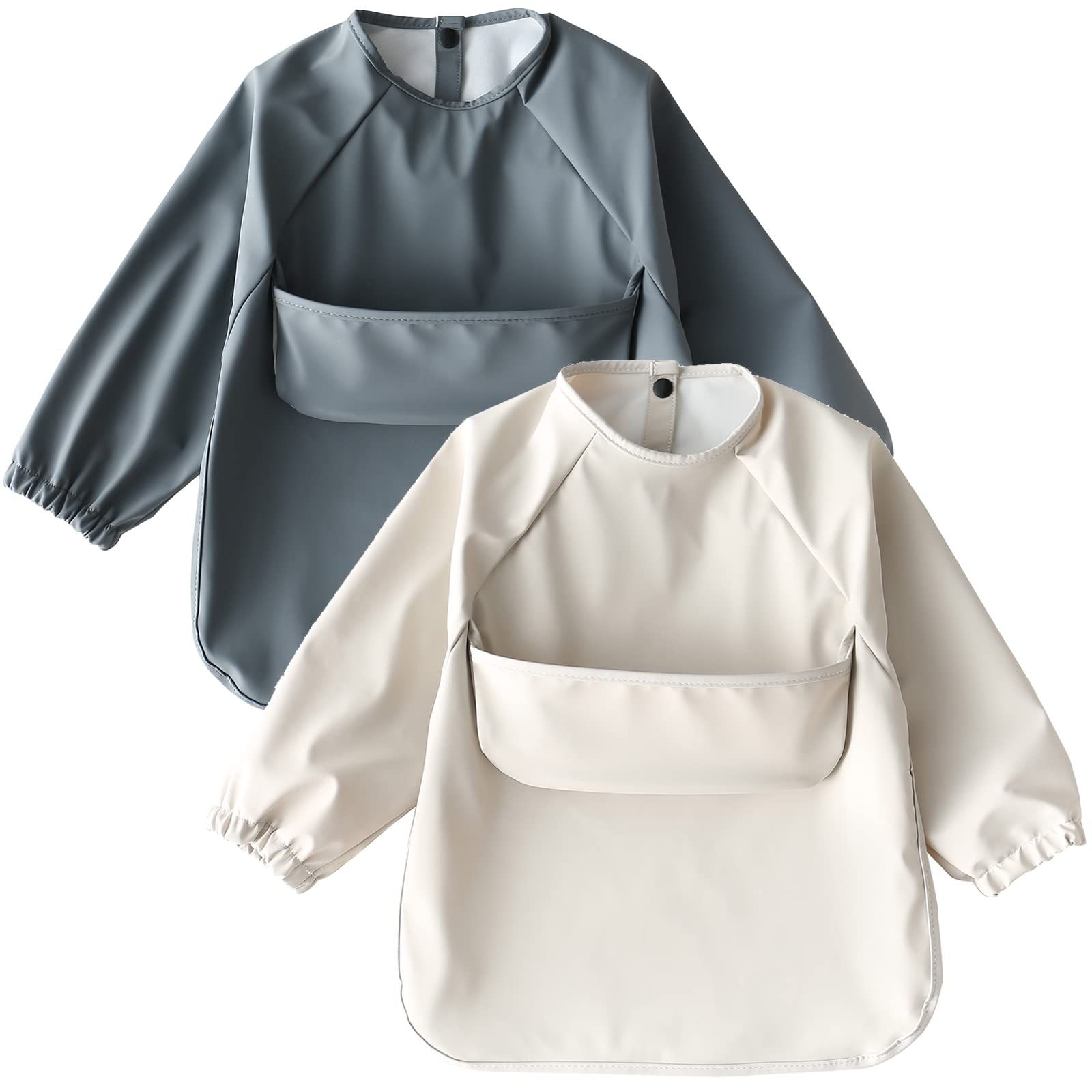 新品 [kalavika] お食事エプロン 長袖 2枚セット 北欧調 洗える ベビー 離乳食 エプロン 袖付き 食事スタイ 赤ちゃん 女の子 男の子 スモック 防水 子供 キッズ 食事用エプロン 0歳 1歳 2歳 3歳 4歳 5歳 保育園 入園準備