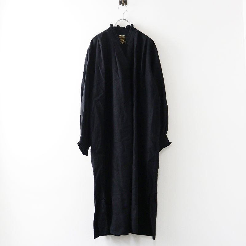 hugowar.cloth&cross リネンワンピースBLACK ハグオーワー Hug O War クロスアンドクロス Cloth&Cross リネンウール
