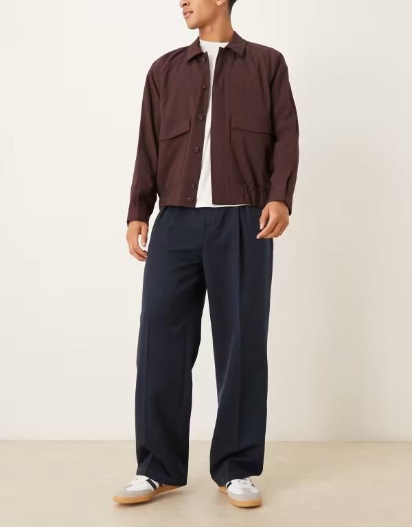 パンツ エイソス メンズ ボトムス カジュアルパンツ ワイドレッグ ASOS DESIGN smart wide leg pants with elastic waistband inverted pleat NAVY ネイビー