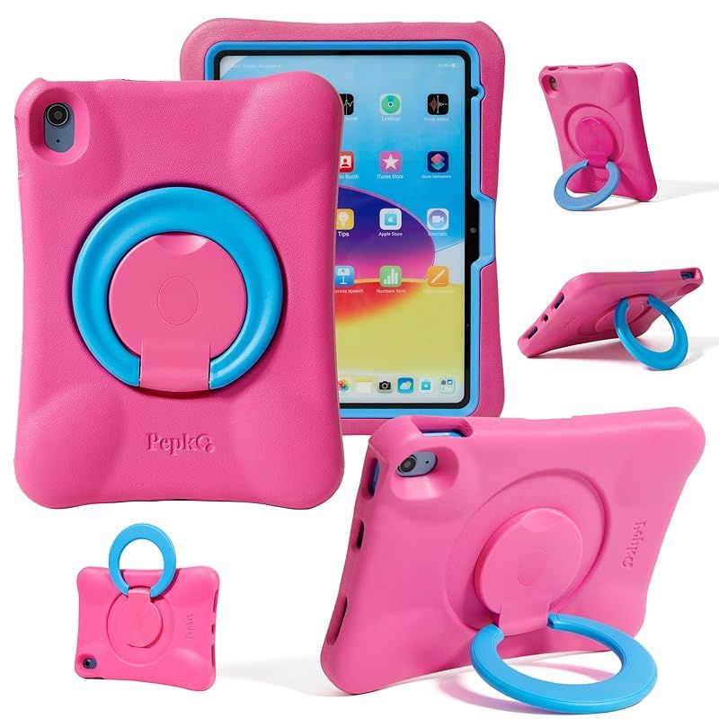 【新品】 NLR FUN キッズ用 iPad ケース、iPad 11インチ A16 (2025) / 10.9インチ 第10世代 (2022) 用の衝撃吸収カバー、軽量フルボディ保護ケース、折りたたみハンドル/スタンド付き (ピンク+ブルー) 0