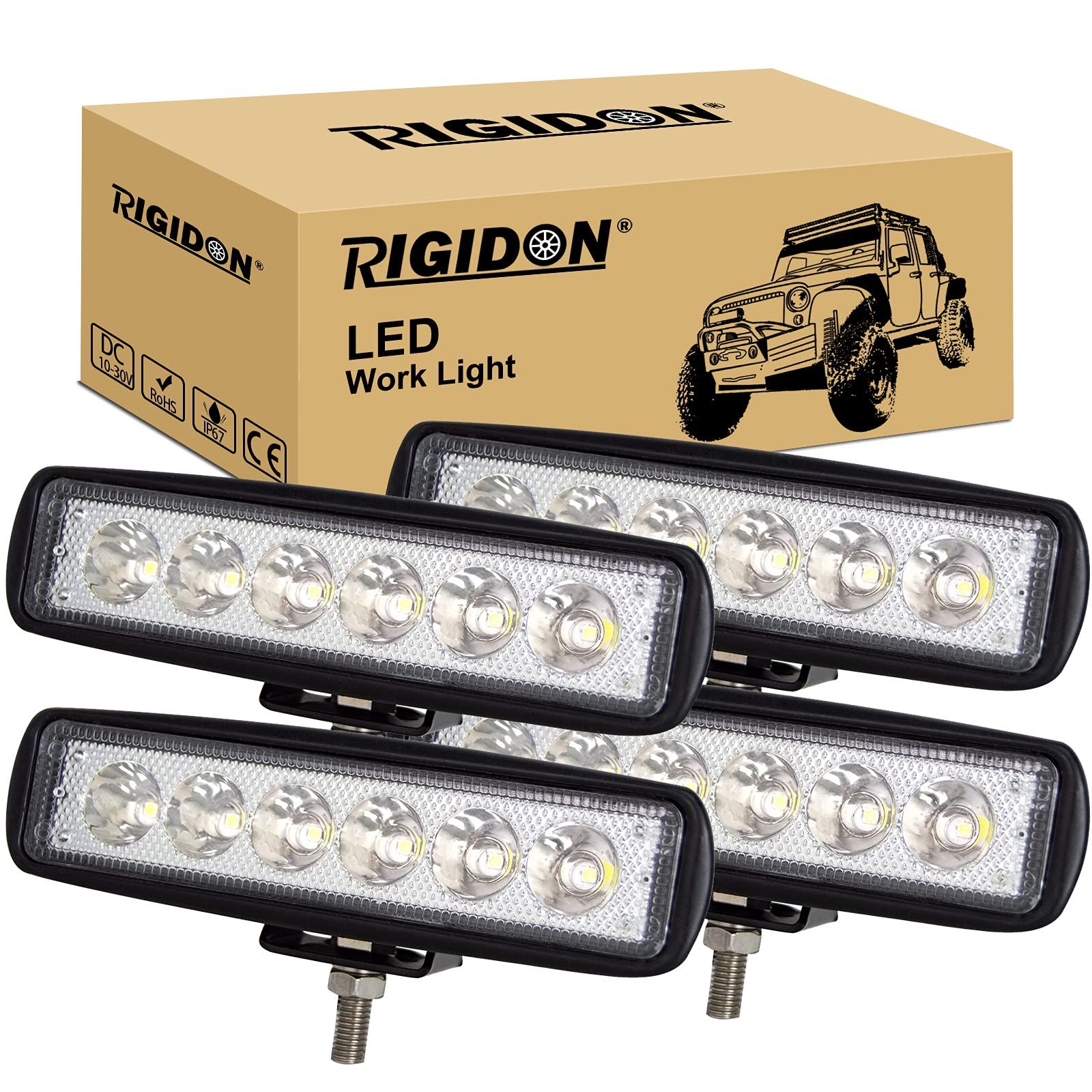新品 RIGIDON 4個 18W LED 作業灯/ワークライト 狭角30度タイプ LED 車外灯 農業機械 除雪車 ホワイト 6000K-6500K 12V-24V対応