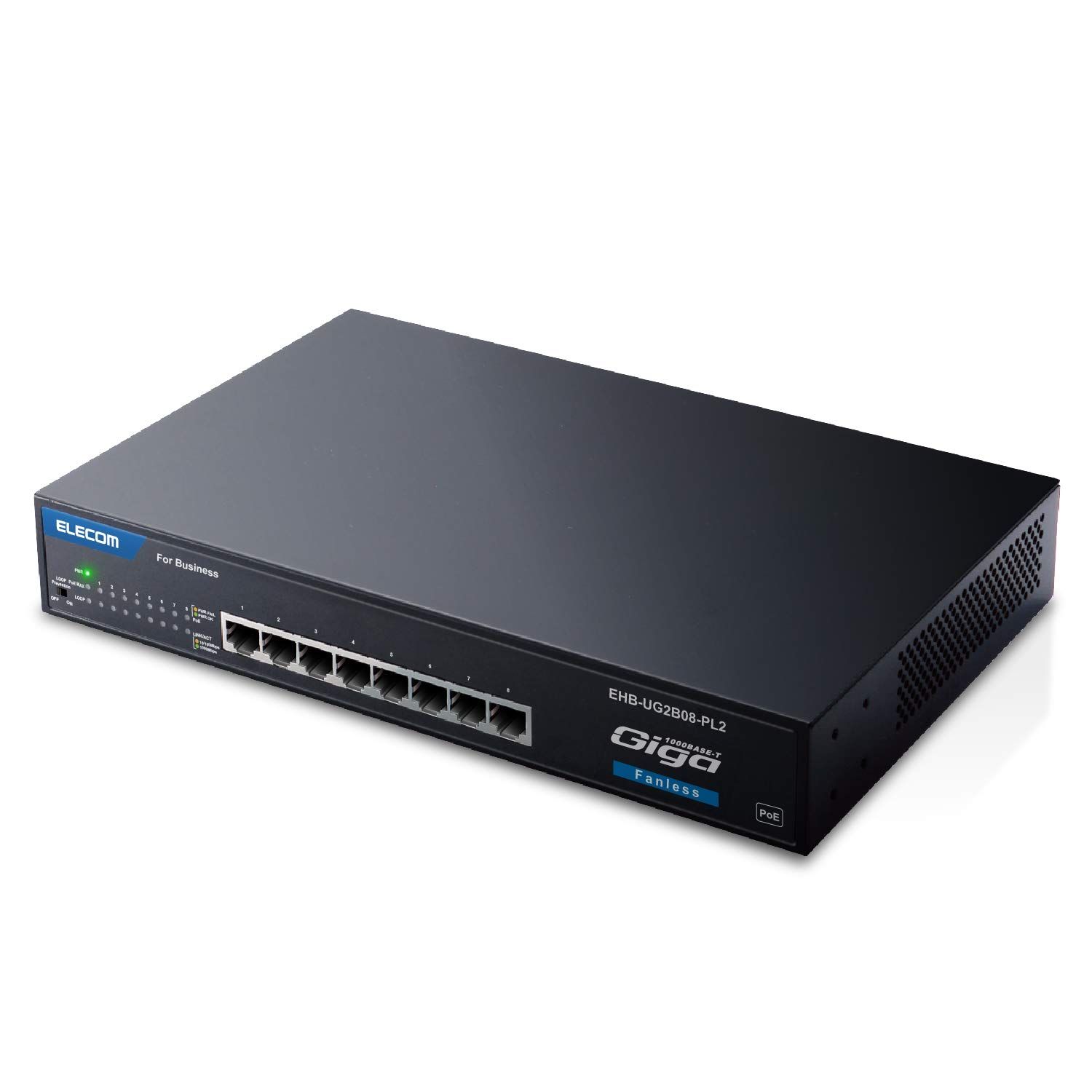 新品 エレコム スイッチングハブ 8ポート 金属筺体 PoE 静音ファンレス EHB-UG2B08-PL2