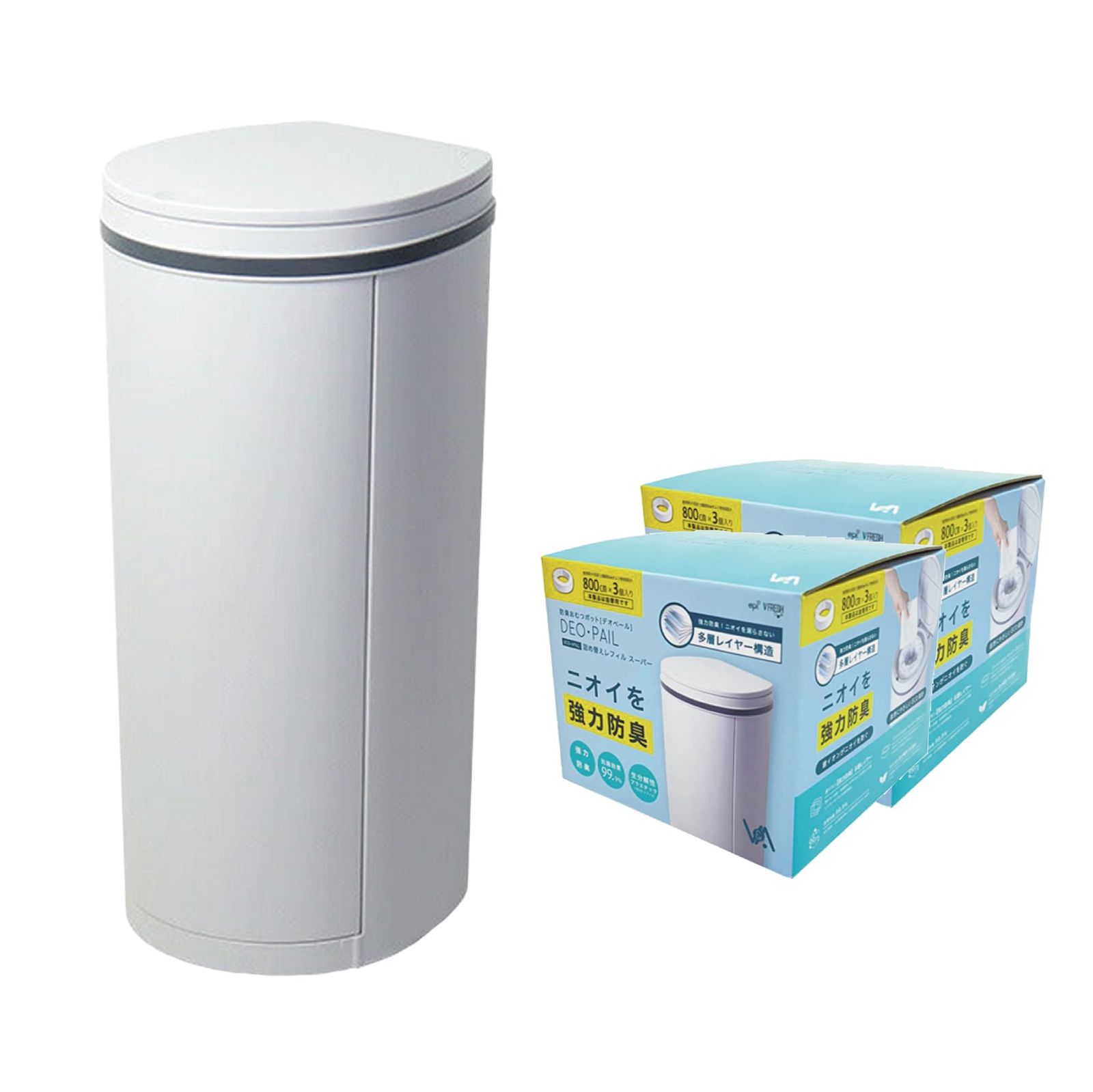 新品 おむつ処理用ゴミ箱 おむつ処理ポット DEO・PAIL（デオペール） 21L カセット1個付 防臭 消臭 抗菌 ベビー 介護用+多層強力防臭カセット6個セット ライトグレー