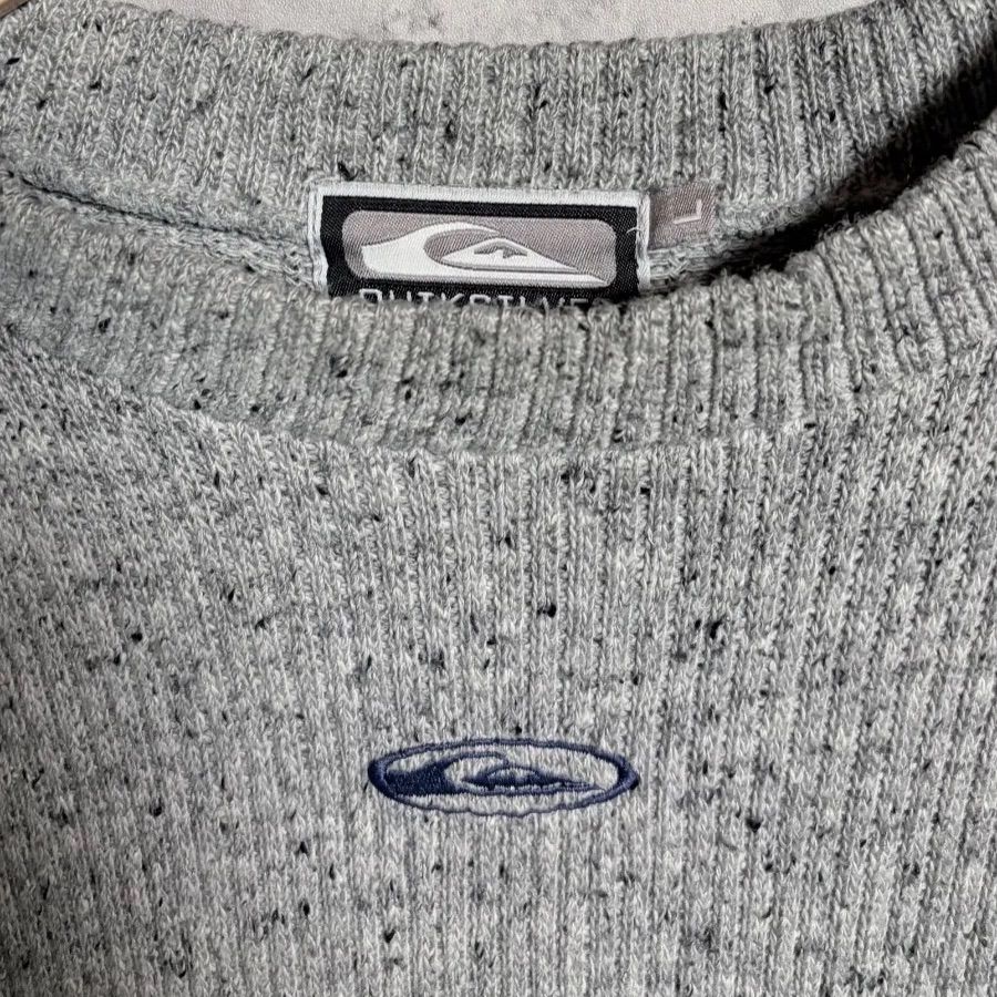 90s クイックシルバー QUIKSILVER ニット セーター L 刺繍ロゴ グレー 