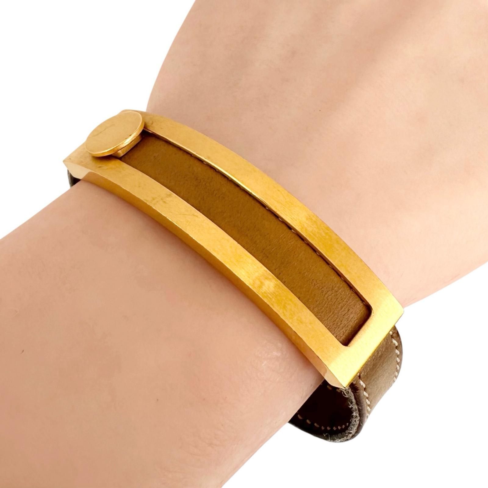 HERMES エルメス プスプス ブレスレット ゴールド レザー HERMES エルメス プスプス ブレスレット レザー/GP ゴールド/ブラウン