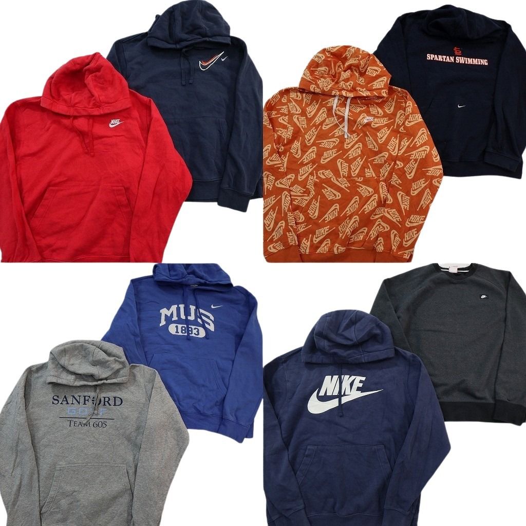 古着卸 まとめ売り ナイキ NIKE スウェット 8枚セット (メンズ Ｍ ) 総柄 カレッジ風 アーチロゴ フーディー  古着 NE2990