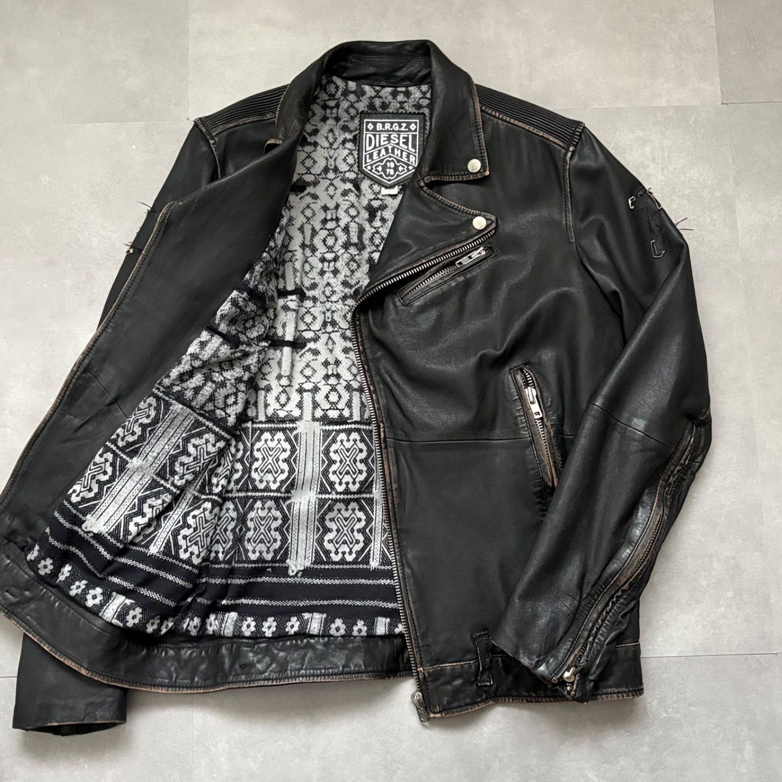 DIESEL ディーゼル ダブルライダース M 黒 ラムレザー 羊革 本革 