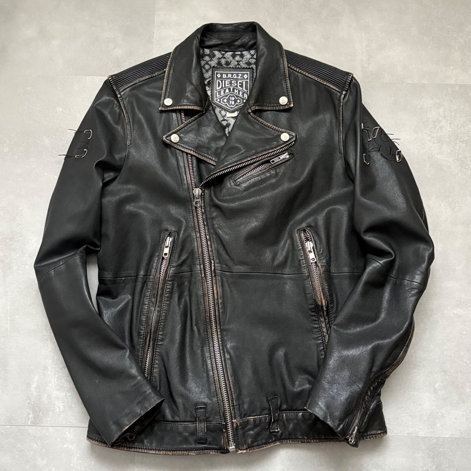 ディーゼル DIESEL 羊革 ラムレザー ライダースジャケット 黒/S