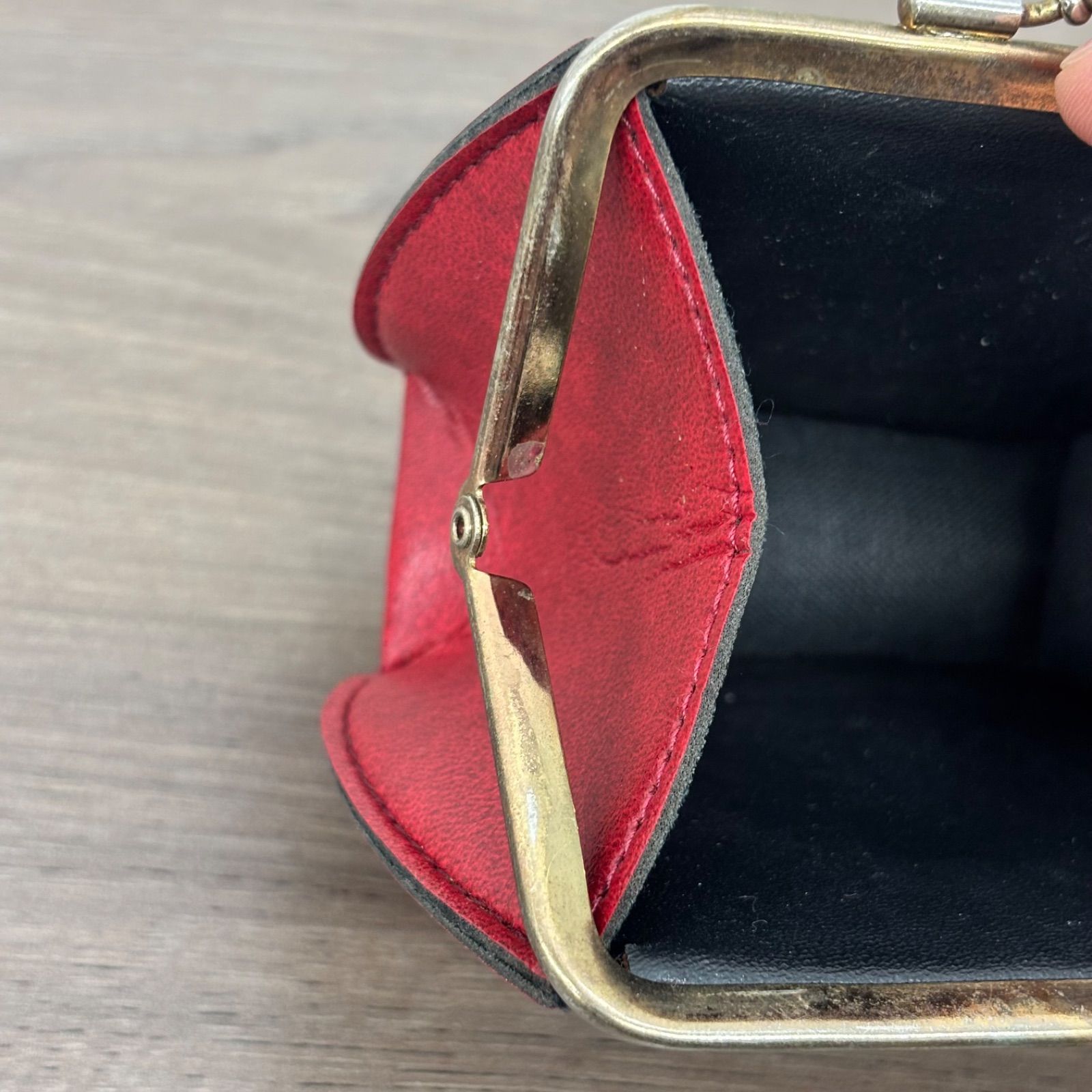 s）シャネル CHANEL ノベルティ がま口 財布 赤 レザー レディース
