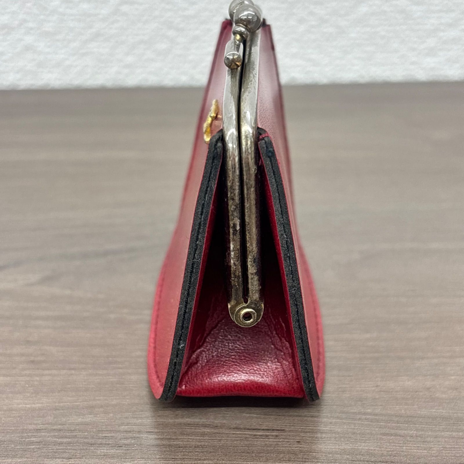 s）シャネル CHANEL ノベルティ がま口 財布 赤 レザー レディース