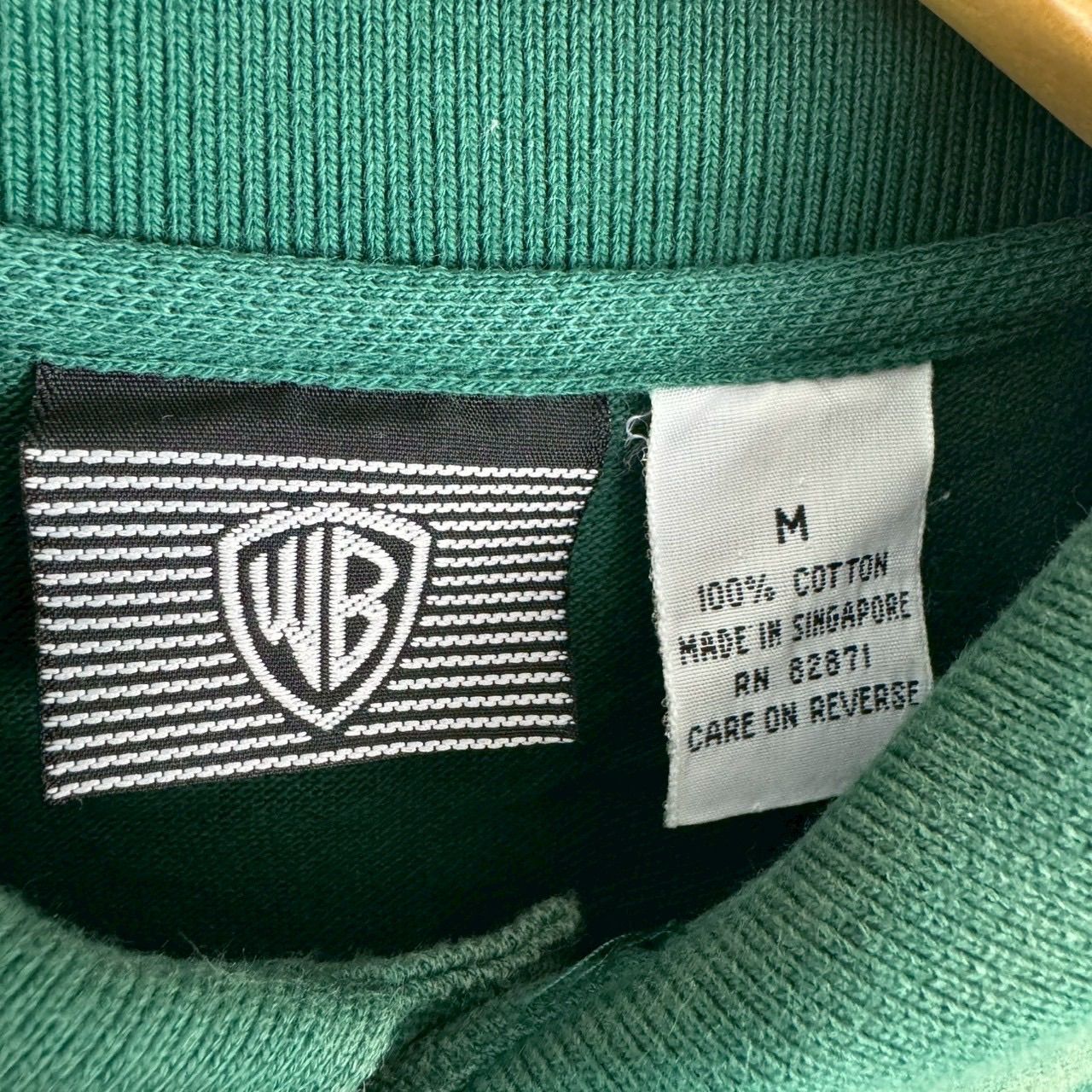 90s Warner Bros ワーナーブラザーズ ポロシャツ ロゴ刺繍 グリーン M 
