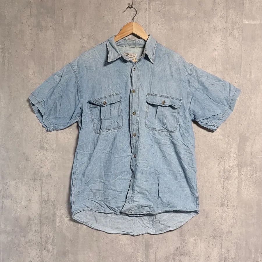 稀少/90s】ストーンアイランド 半袖 ワークシャツ デニム L｜STONE 
