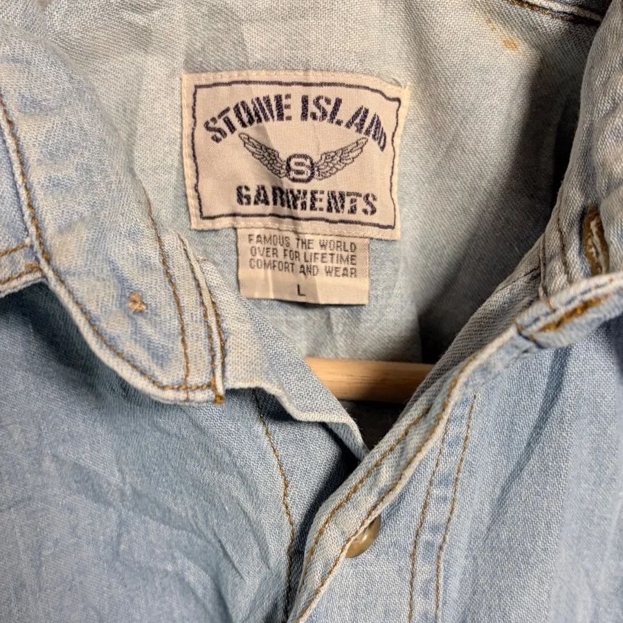 稀少/90s】ストーンアイランド 半袖 ワークシャツ デニム L｜STONE 