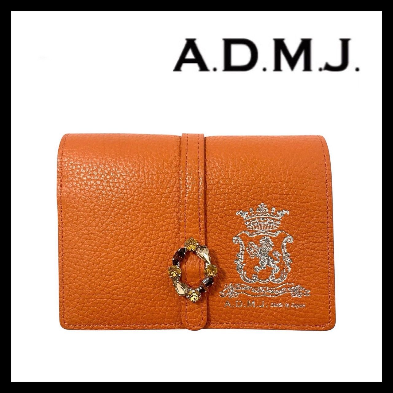MU【A.D.M.J.】二つ折り財布 クリスタル ビジュー レザー オレンジ