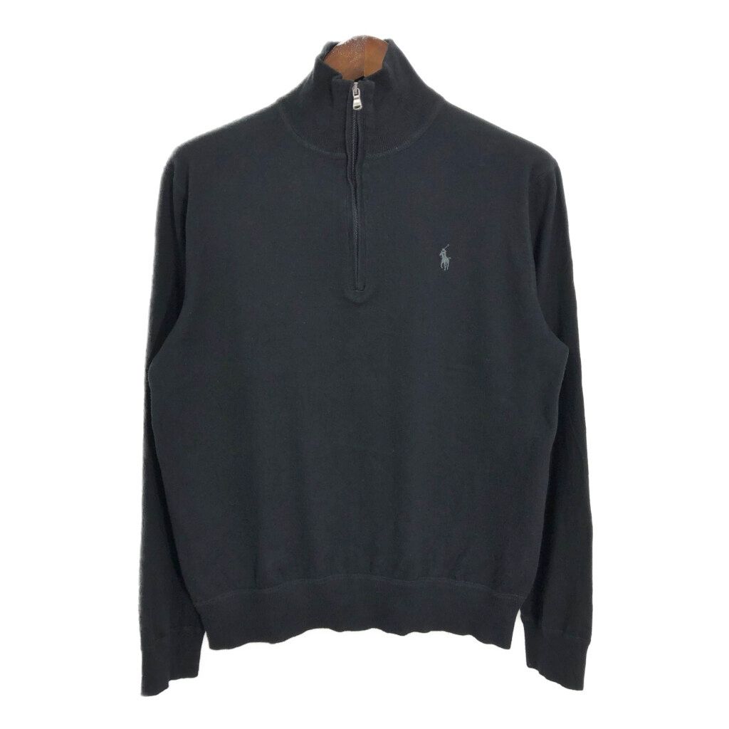 【美品】ポロゴルフ ラルフローレン ドライバーズニット ジップアップ ウール黒 POLO RALPH LAUREN(ポロラルフローレン) ドライバーズニット Polo by