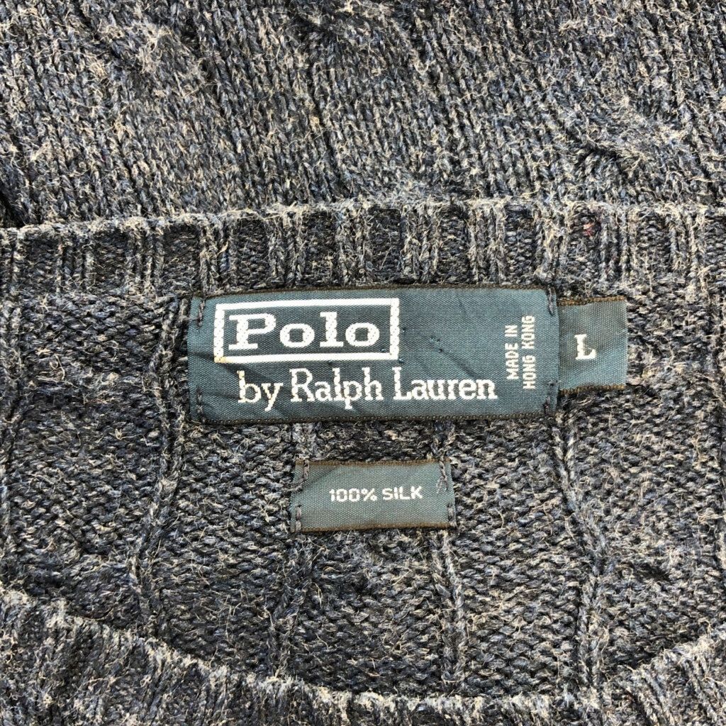 90年代 Polo by Ralph Lauren ポロ ラルフローレン ケーブルニット シルク セーター ブルー (メンズ L) 中古 古着 S0468 90年代 Polo by Ralph Lauren ポロ ラルフローレン ケーブルニット