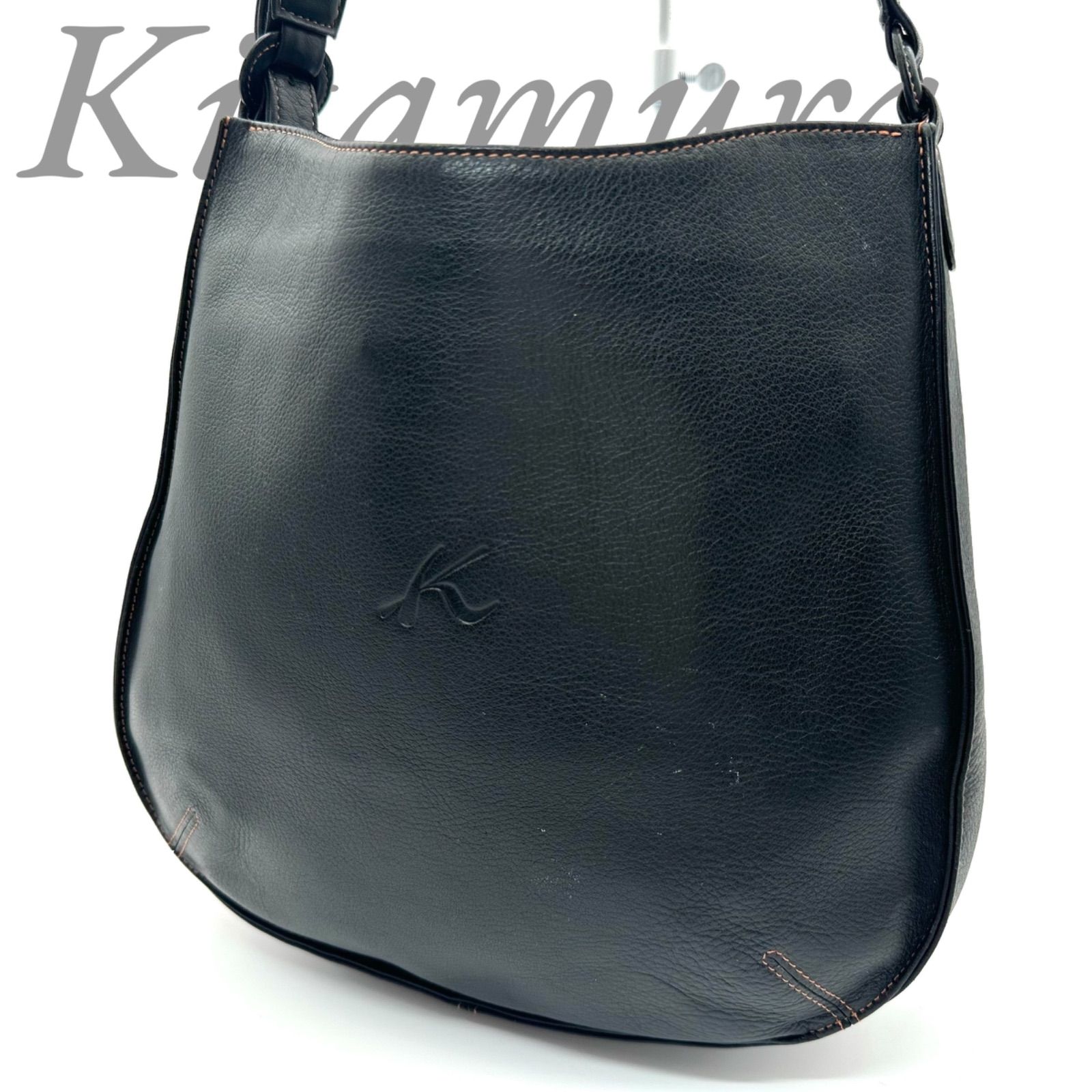B5051】 Kitamura キタムラ ショルダーバッグ レザー ブラック Kロゴ 