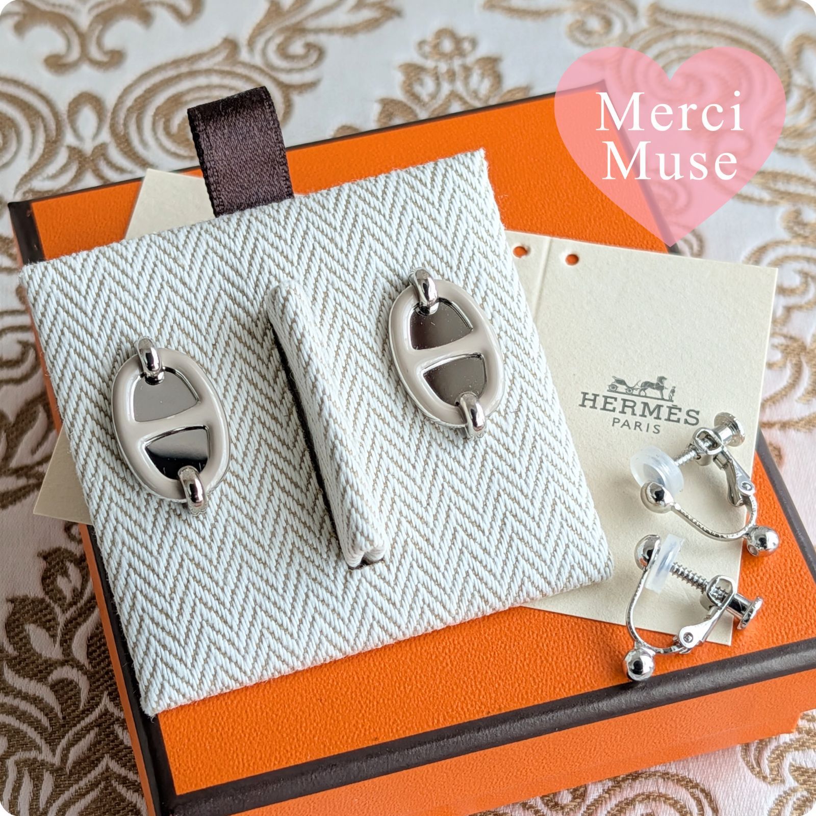 ❤未使用品❤ミニマイヨンピアス マロングラッセxシルバー金具 
