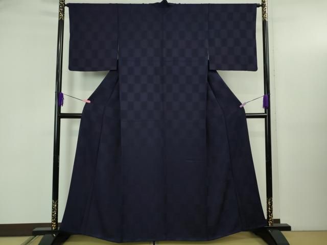 平和屋着物●極上　藍造り国選定無形文化財　藍師・佐藤昭人　阿波本藍染　色無地　市松地紋　認定証付き　逸品　DZAB5114kh6 平和屋着物○極上 藍造り国選定無形文化財 藍師・佐藤昭人 阿波本藍染
