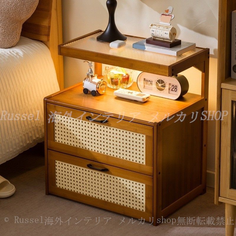 ベッド サイドテーブル ナチュラル 多機能 チェスト 2段 収納 
