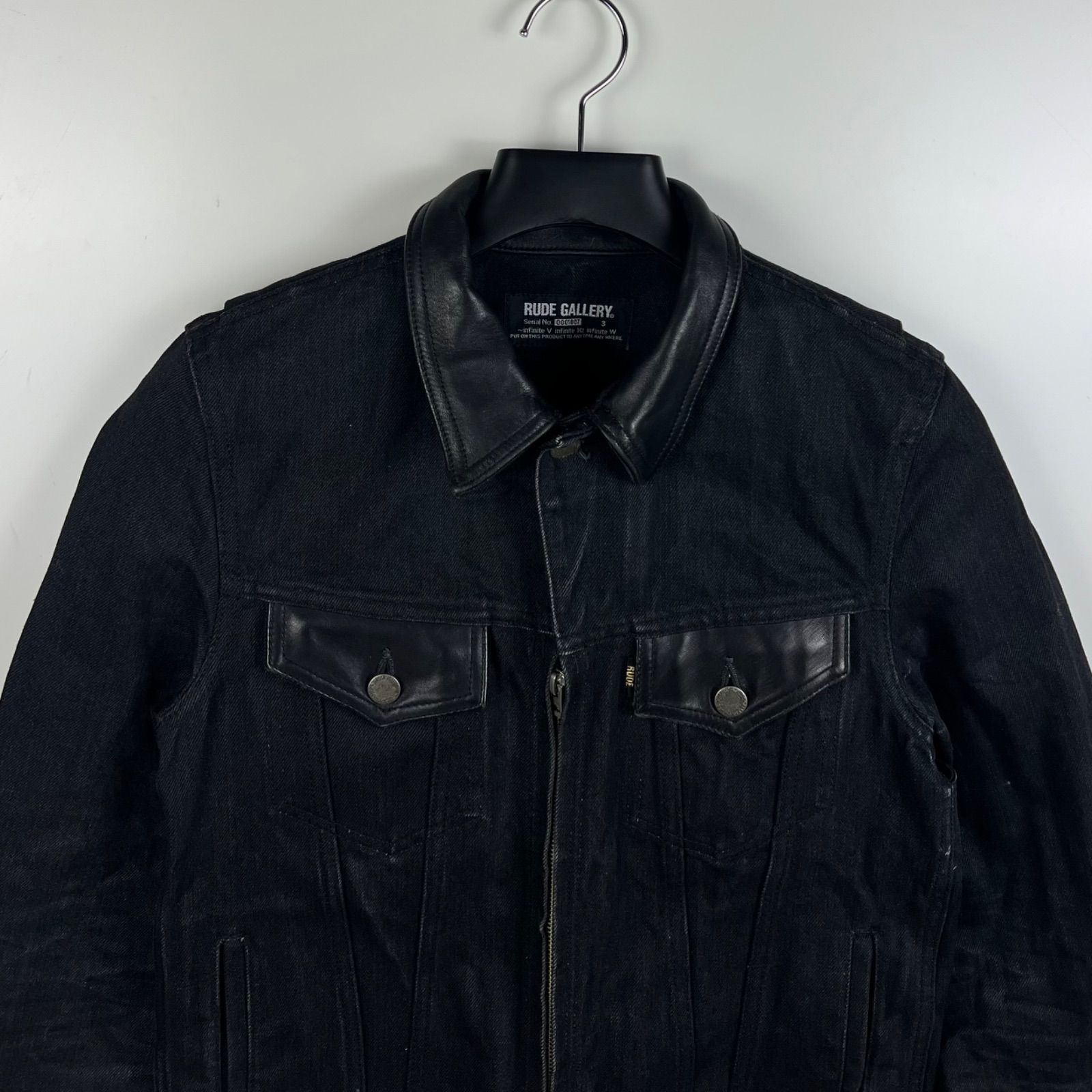 RUDE GALLERY 日本製 ホースハイド 切替トラッカージャケット 黒 3 RUDE GALLERY horse hide × rigid black denim jacket 3 ルード